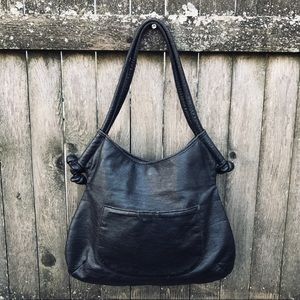 Vintage 80s Black Faux Leather Shoulder Bag Purse